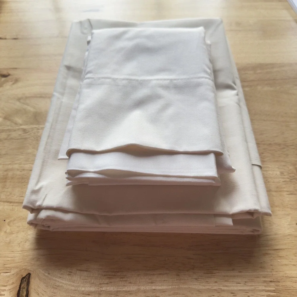 VTG Fabric Design KING Sheets-Cases Flat, 2 Pillowcases, Bone, Cotton Blend NOS‎